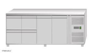 Tavolo frigo ventilato Amitek AK4104-12TN | 4 cassetti e 2 porte | -2/+8 °C | L223xP70xL85 cm