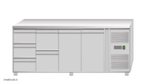Tavolo frigo ventilato Amitek AK4104-13TN | 5 cassetti e 2 porte | -2/+8 °C | L223xP70xL85 cm