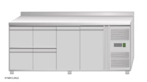 Tavolo frigo ventilato Amitek AK4204-12TN | 4 cassetti e 2 porte | con alzatina | -2/+8 °C | L223xP70xL95 cm