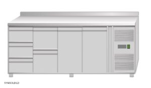Tavolo frigo ventilato Amitek AK4204-13TN | 5 cassetti e 2 porte | con alzatina | -2/+8 °C | L223xP70xL95 cm