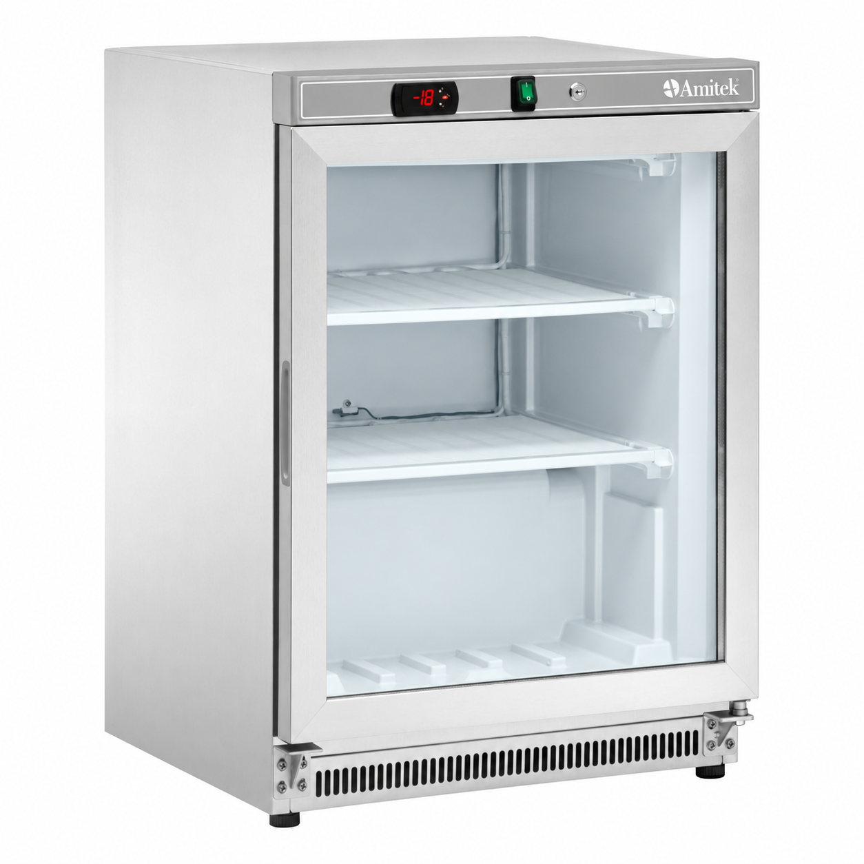 Armadio freezer statico inox Amitek AKM200FG SS | porta in vetro | 140 L | < -18 °C | L60xP58,5xL85 cm