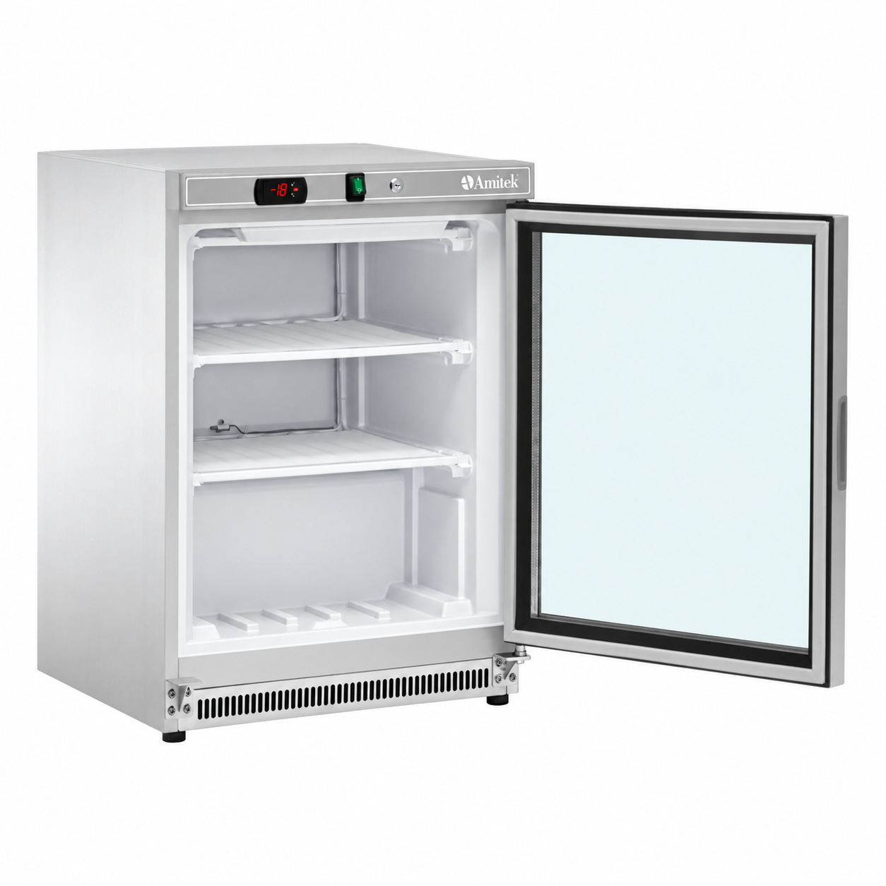 Armadio freezer statico inox Amitek AKM200FG SS | porta in vetro | 140 L | < -18 °C | L60xP58,5xL85 cm