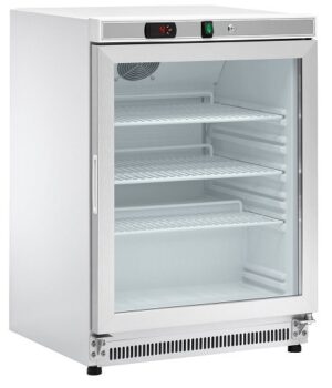 Mini frigo sottobanco statico a piastra con ventilatore – Amitek AKM200RG – porta in vetro – 140 L – 0/+10 °C – L60xP58,5xL85 cm