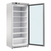 Freezer inox Amitek AKM600FG SS con porta aperta e ripiani fissi