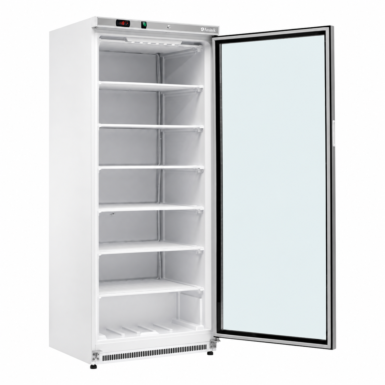 Interno del freezer Amitek AKM600FG con porta aperta
