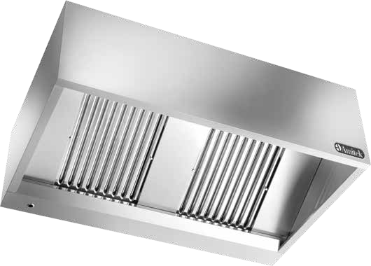 Cappa cubica inox Amitek con motore e LED | Profondità 110 cm