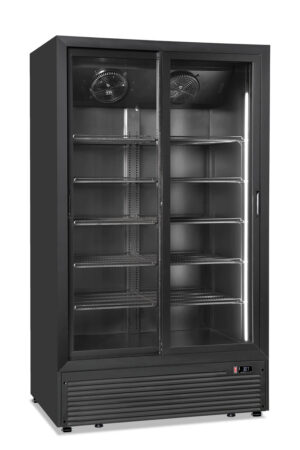 Vetrina verticale frigo bibite positiva ventilata 2 porte scorrevoli – CL 1100 2G SL BLACK – Temp. 0°C/+10°C – Dim. cm L113xP75xH197,6