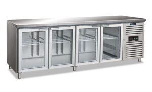 Tavolo frigo ventilato 4 porte in vetro – CXF 4100 TNG – Temp. +2°C/+8°C – L223xP70xH86 cm