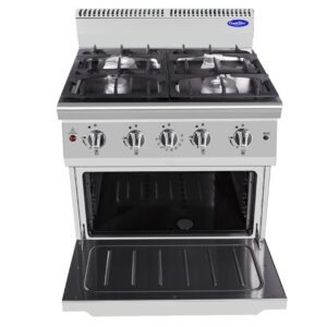 Cucina a gas 4 fuochi con forno Atosa AT7G4B-O-1 – serie 70 – 29 kW – L80×P70×H108,5 cm