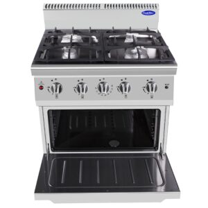 Cucina a gas 4 fuochi con forno Atosa AT7G4B-O-2 – serie 70 – 36 kW – L80×P70×H108,5 cm