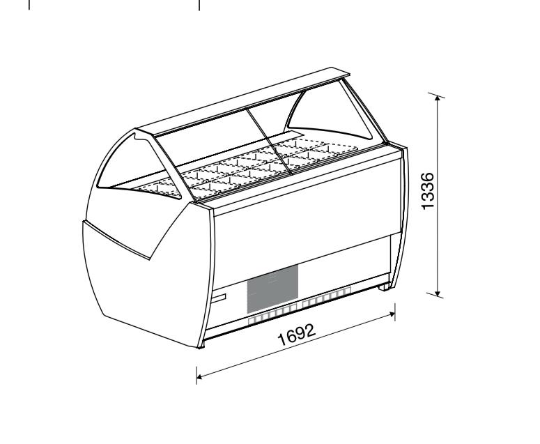 ORION EVO’ G9 – vetrina gelateria 18 gusti gelato – ventilata – Temp. -20/-18 °C Dim. Cm. 169,2x106x133,6h