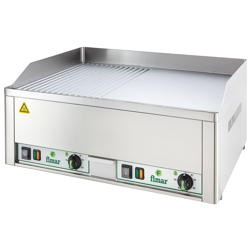Fry top elettrico da banco, piastra liscia e rigata cromata | FIMAR FRY2LRC | L66,5xP57xH30 cm | 6 kW