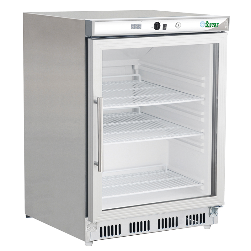 Armadio frigo statico sottobanco inox con porta in vetro Forcar G-ER200GSS | 130 L | +2/+8 °C | L60xP58,5xH85,5 cm