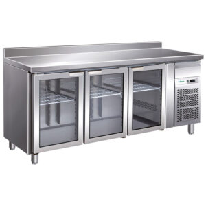 Tavolo frigo ventilato Forcar G-GN3200TNG | 3 porte in vetro con alzatina | 417 L | -2/+8 °C | L179,5xP70xH96 cm