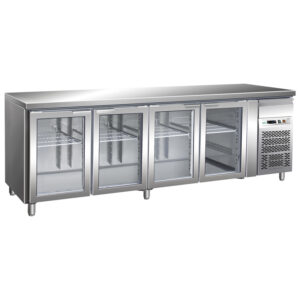 Tavolo refrigerato ventilato 4 porte in vetro – Forcar G-GN4100TNG | 553 L | -2/+8 °C | L223xP70xH86 cm