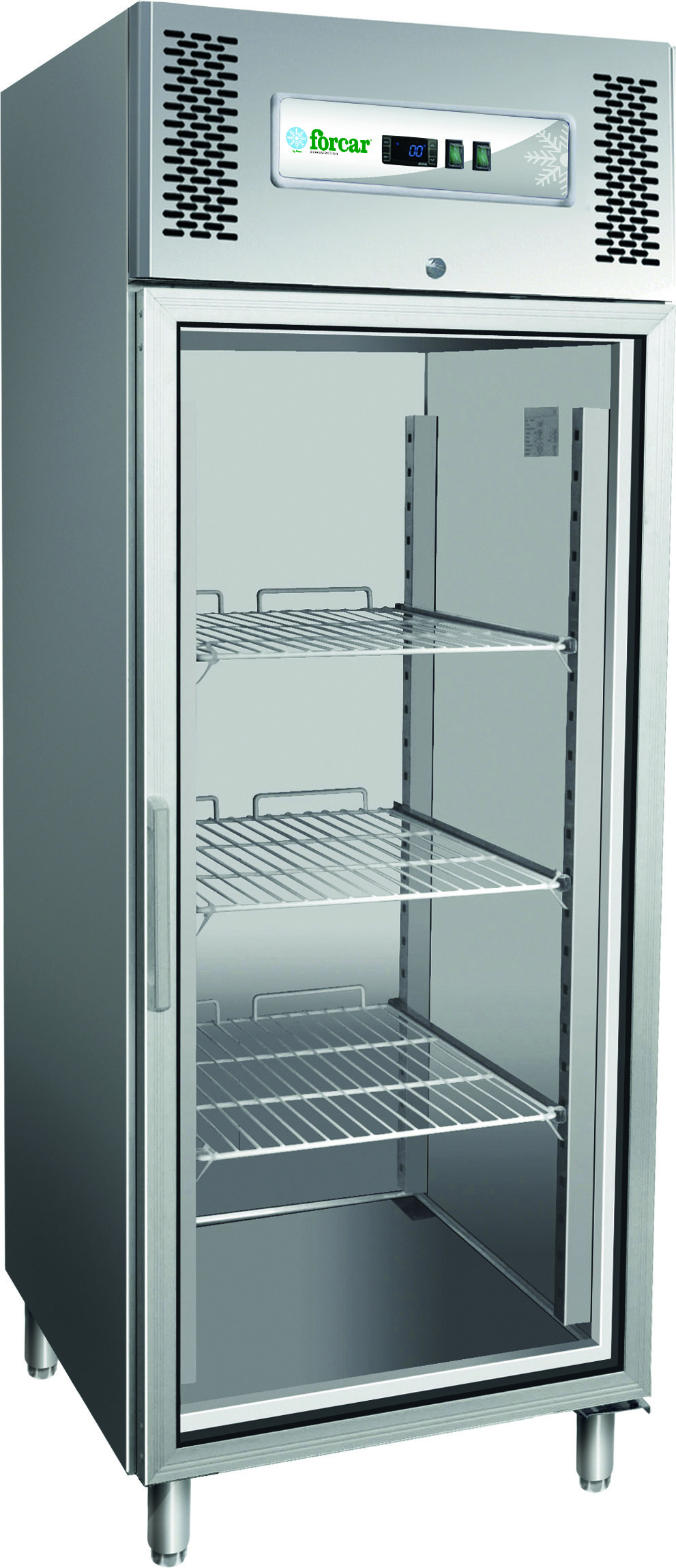 Armadio refrigerato ventilato con porta in vetro – Forcar G-GN650TNG | 650 L | +2/+8 °C | L74xP83xH201 cm