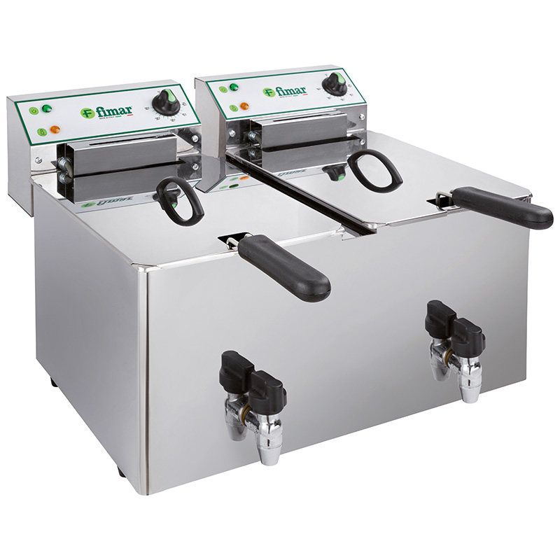 Friggitrice elettrica da banco 2 vasche con rubinetti | FIMAR FR1010RN | L56,5xP52/65xH36 cm | 12 kW