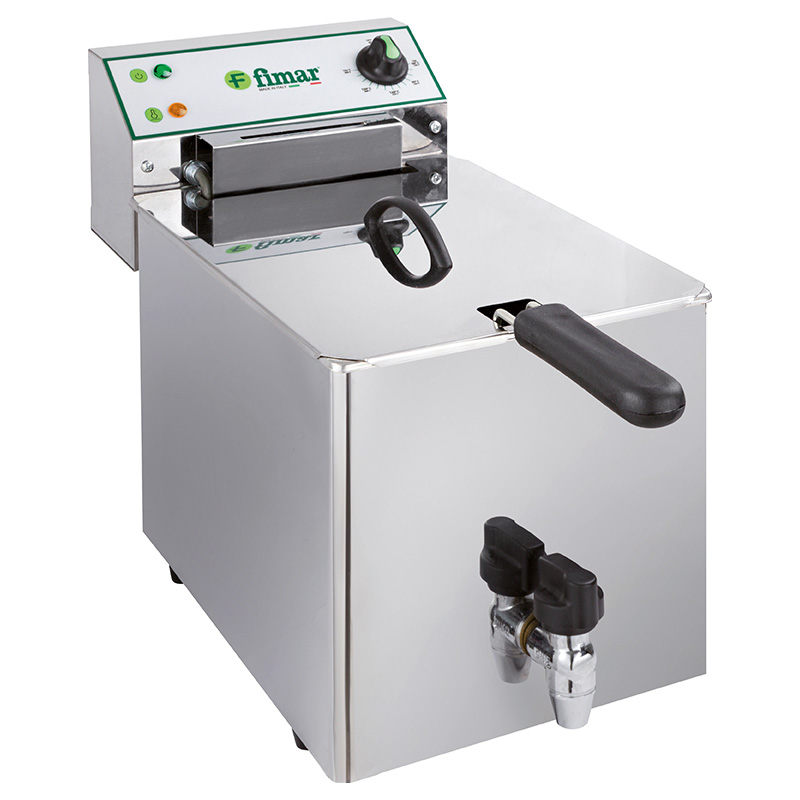 Friggitrice elettrica da banco 1 vasca con rubinetto | FIMAR FR10RN | L26,5xP52/65xH36 cm | 6 kW