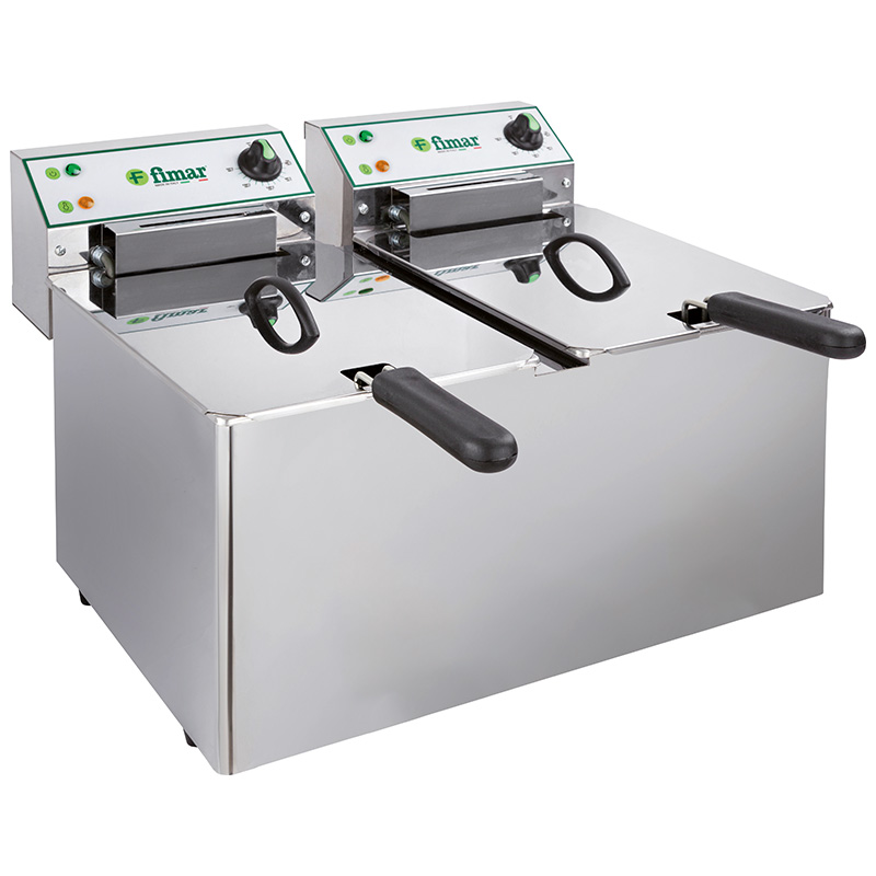 Friggitrice elettrica da banco 2 vasche 8+8 L | FIMAR FR88N | L56,5xP42,5/60xH36 cm | 6 kW