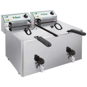 Friggitrice elettrica da banco 2 vasche 8+8 L con rubinetti | FIMAR FR88RN | L56,5xP47/60xH36 cm | 6 kW