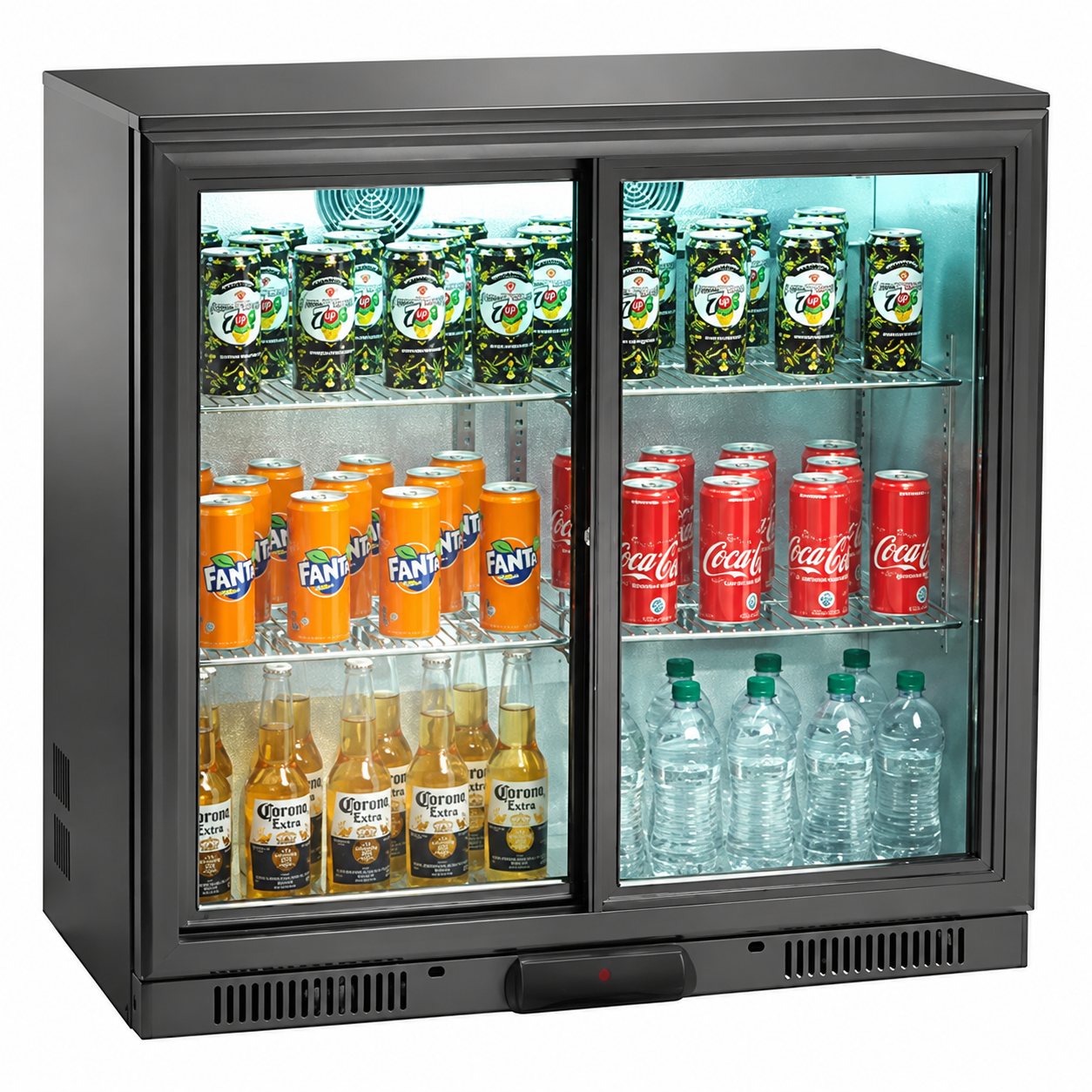 Frigo bibite retrobanco Amitek AK191BBS su fondo bianco