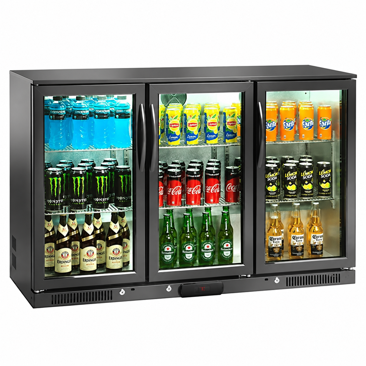 Frigo bibite retrobanco ventilato Amitek AK301BB | 300 L | 3 porte a battente | +2/+8 °C | L133,5xP50xL90 cm