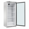 Frigorifero Amitek AKM600RG SS in acciaio inox, porta in vetro aperta e ripiani interni