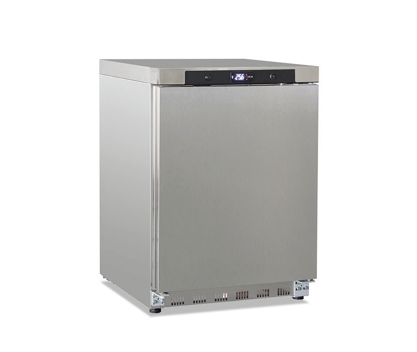 Mini frigo sottobanco statico con agitatore – Klimaitalia GN 200 TN INOX – 1 porta piena – 200 L – 0/+10 °C – 60 × 62,5 × 85 cm