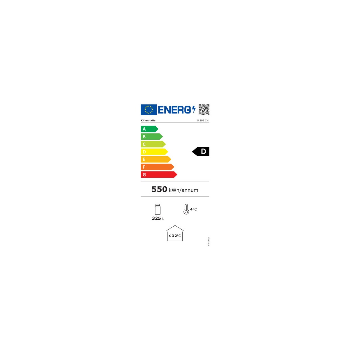 Etichetta energetica FRIGO SOTTO BANCO REFRIGERATO POSITIVO STATICO - S 298 XH - Temperatura 0°C/+10°C - Dim. cm. L135xP53xh89,6