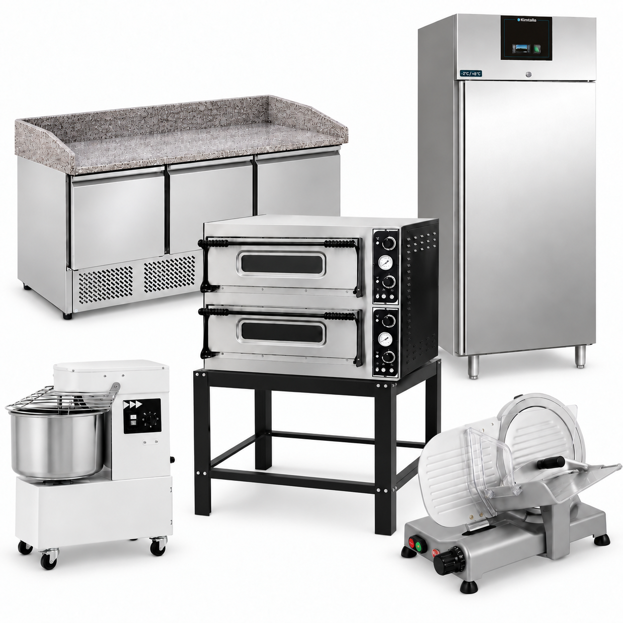 Kit pizzeria completa con sei attrezzature incluse, compreso il supporto del forno