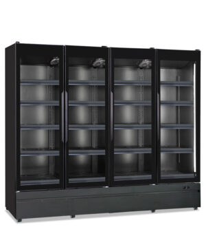 Armadio frigo murale positivo ventilato per prodotti freschi 4 porte vetro – Klimaitalia ROMA 250 TN BLK | +0/+10 °C | L 250 × P 72,7 × H 196,7 cm