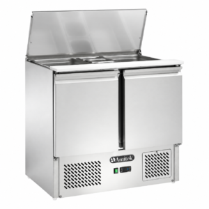 Saladette refrigerata ventilata Amitek AK920V | 2 porte | Portacondimenti integrato 2 GN1/1 + 3 GN1/6 | +2/+8 °C | L90xP70xL87 cm