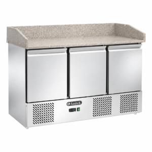 Saladette refrigerata ventilata Amitek AK923PZV | 3 porte | Piano in granito con alzatina | +2/+8 °C | L140xP70xL102 cm
