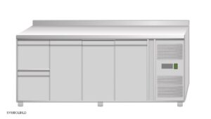 Tavolo frigo ventilato Amitek AK4204-10TN | 2 cassetti e 3 porte | con alzatina | -2/+8 °C | L223xP70xL95 cm