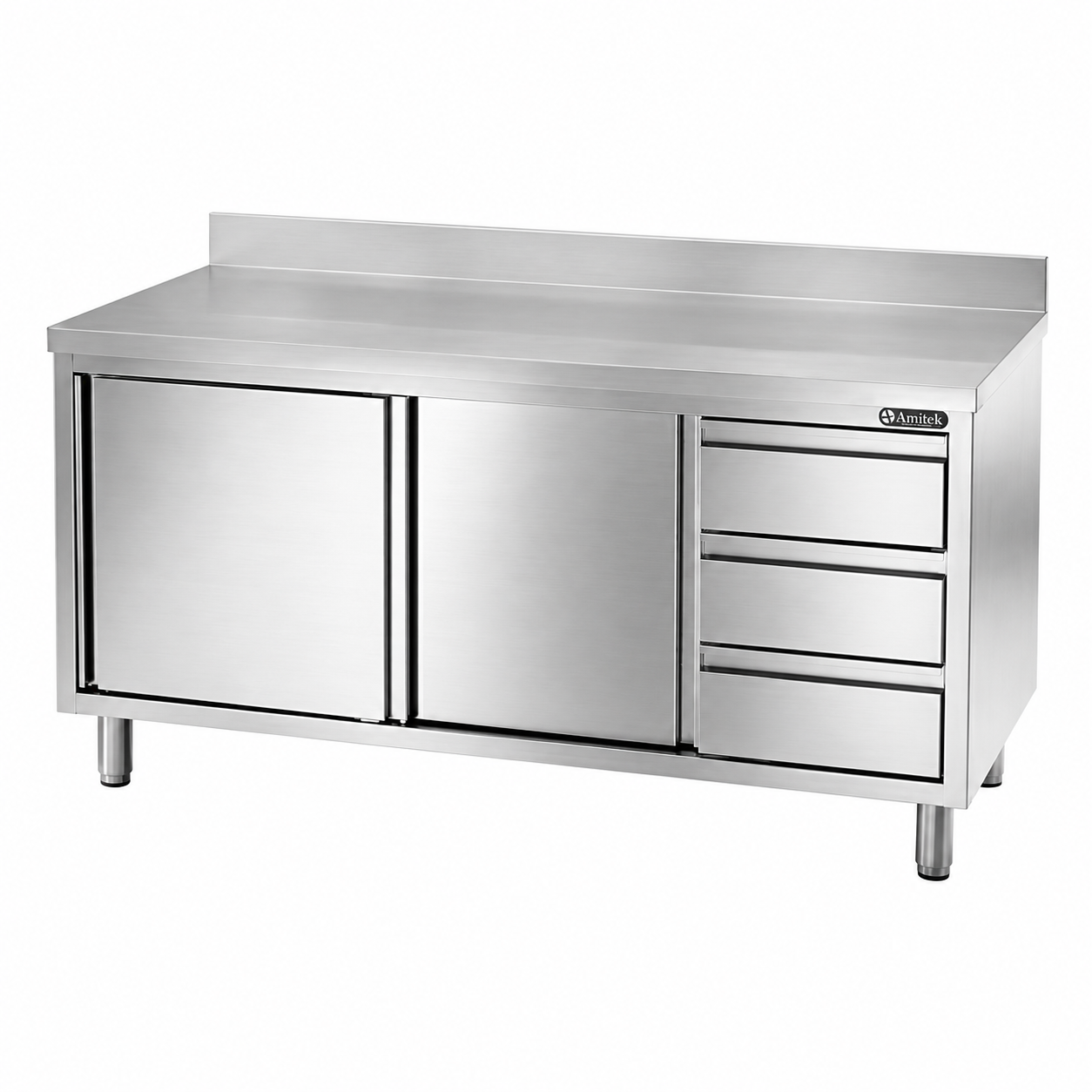 Tavolo armadiato con cassetti a destra inox