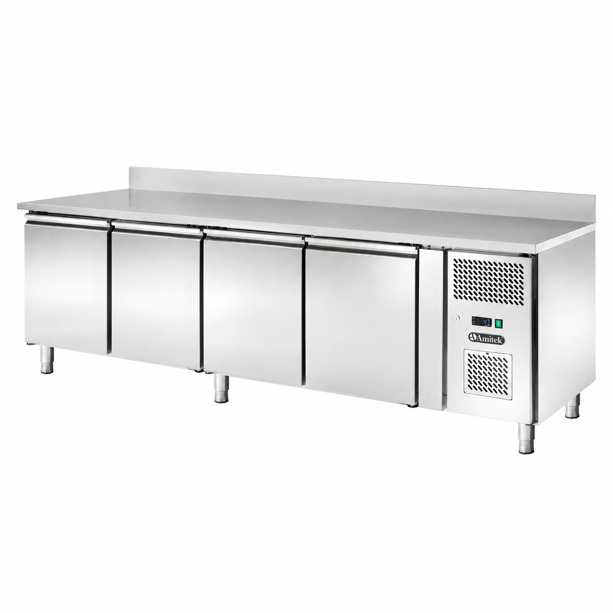 Tavolo frigo ventilato per pasticceria Amitek AK4202P | 4 porte | con alzatina | 760 L | -2/+8 °C | L250,5xP80xL95 cm