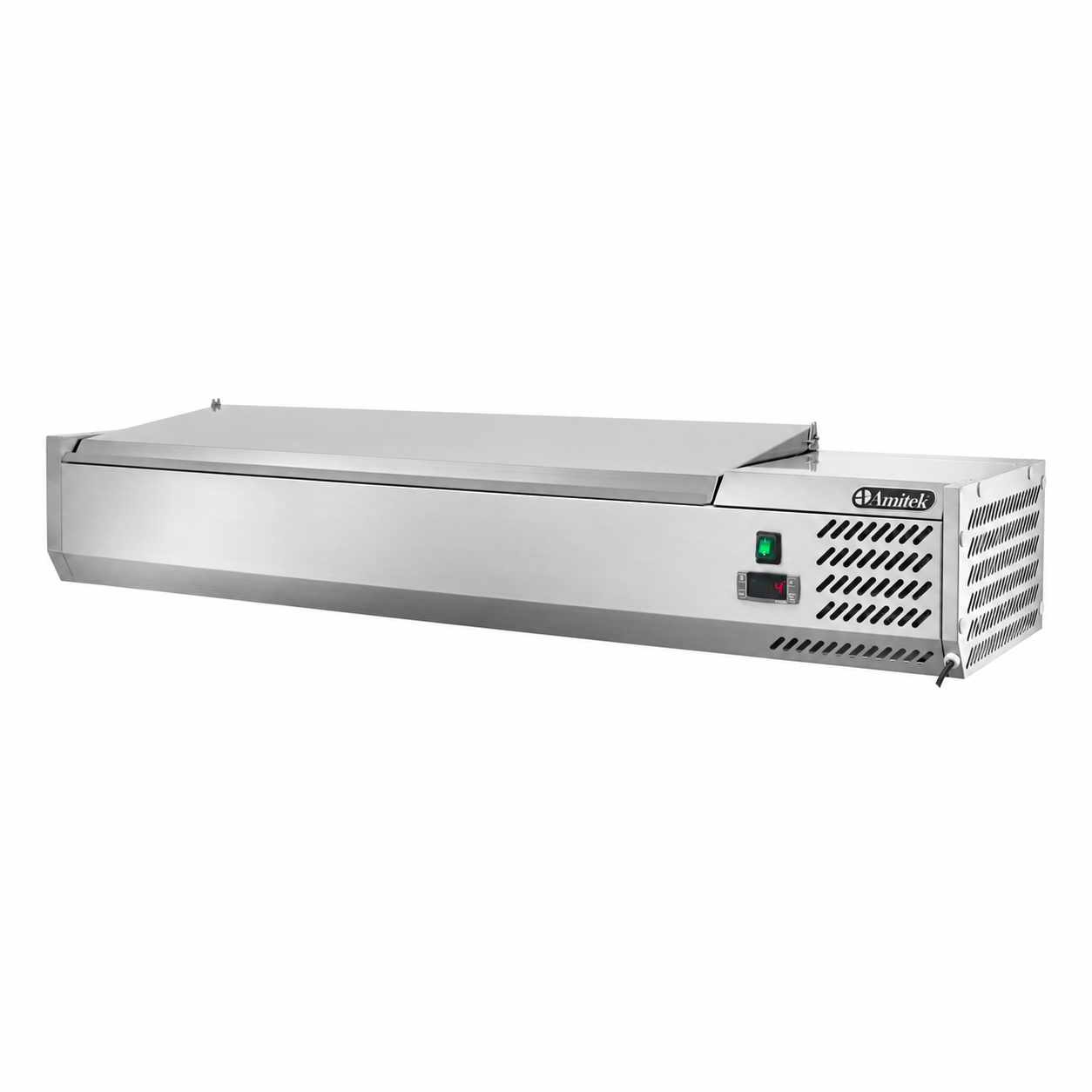 Vetrinetta refrigerata con coperchio inox Amitek AK14433L | 6 x GN1/4 | +2/+8 °C | L140xP33,5xL28 cm