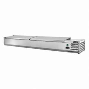 Vetrinetta refrigerata con coperchio inox Amitek AK20433L | 10 x GN1/4 | +2/+8 °C | L200xP33,5xL28 cm