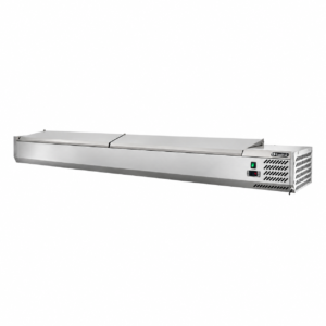 Vetrinetta refrigerata con coperchio inox Amitek AK25438L | 12 x GN1/3 | +2/+8 °C | L250xP39,5xL28 cm