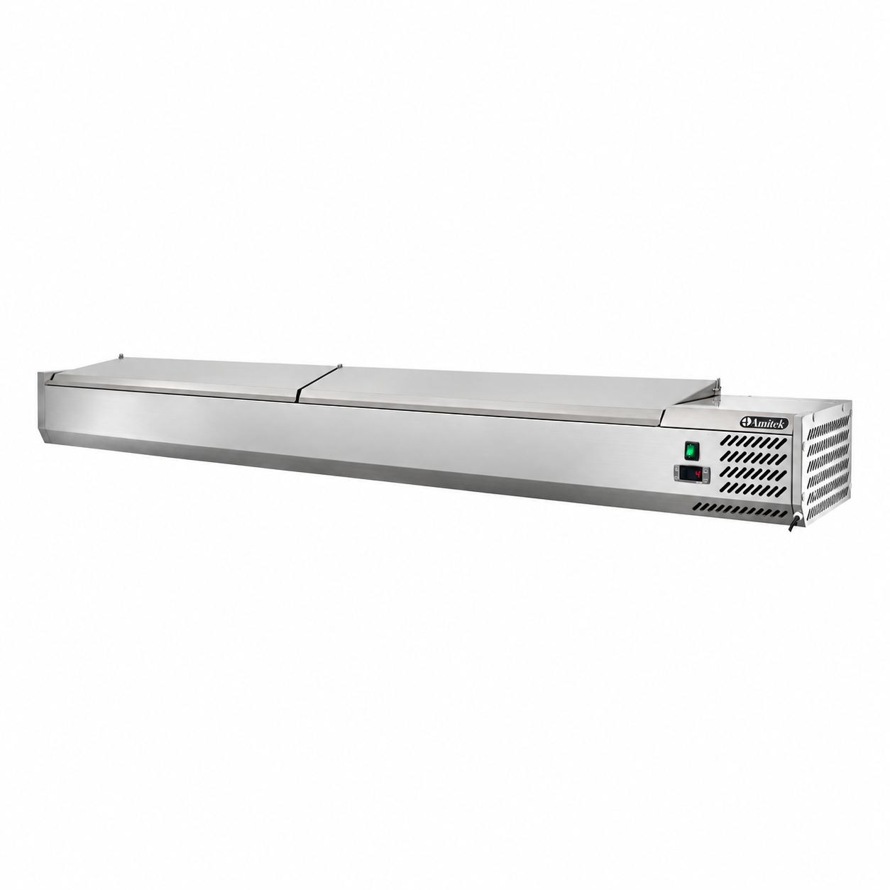 Vetrinetta refrigerata con coperchio inox Amitek AK25438L | 12 x GN1/3 | +2/+8 °C | L250xP39,5xL28 cm