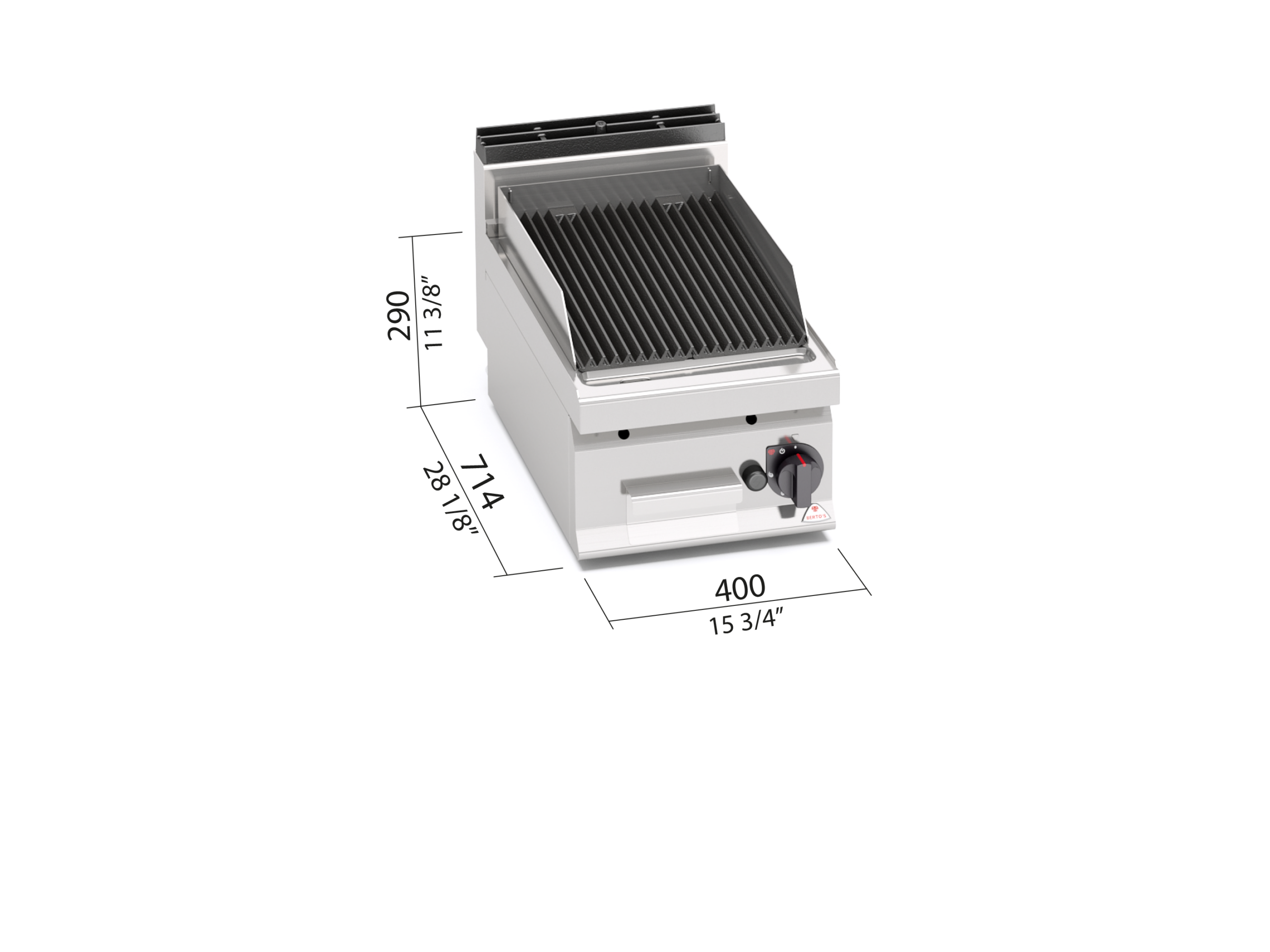 Griglia a gas a pietra lavica da banco Berto’s PLG40B/G - dimensioni L400xP714xH290 mm
