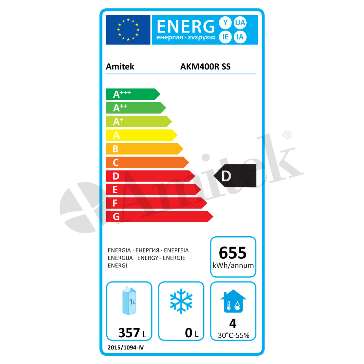 Armadio frigo positivo statico – Amitek AKM400R SS – 360 L – -2/+10 °C – L60xP58,5xL185 cm