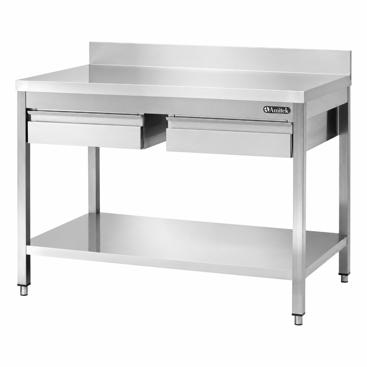 Tavolo inox Amitek con ripiano e cassetti con alzatina | Profondità 70 cm