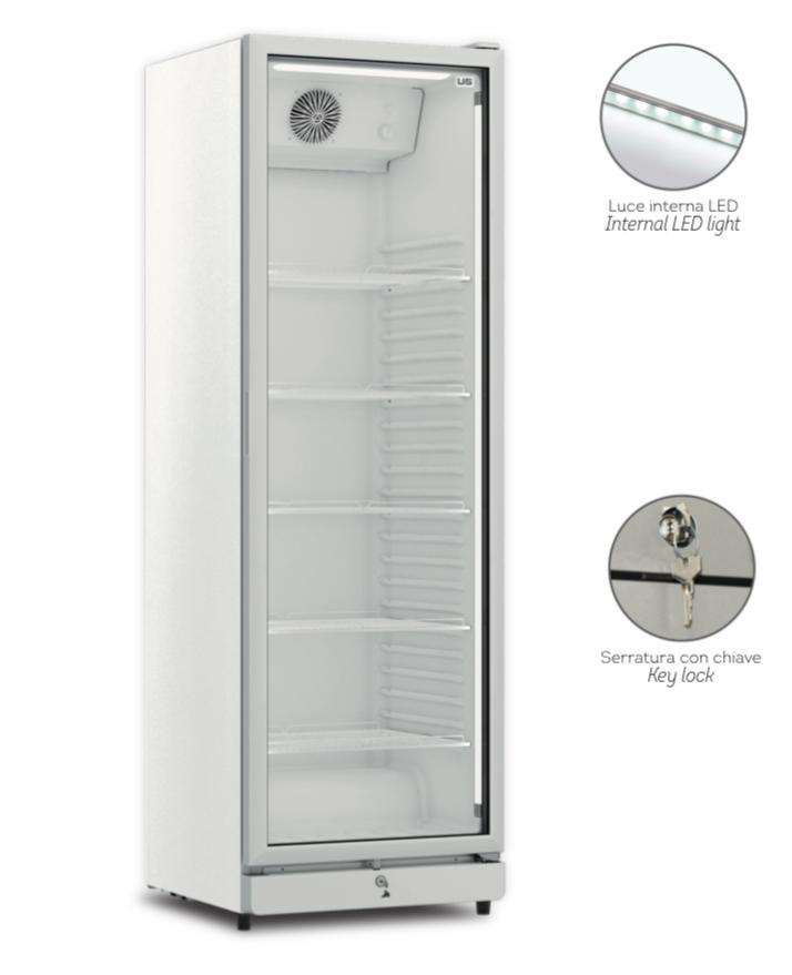 VETRINA VERTICALE FRIGO BIBITE POSITIVA STATICA - BREEZE 400.5 W - TN 388 LITRI - Temp. +2°/+10° C - Dim. Cm L 59,5 x P 58,5 x h 186,4