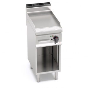 Fry top elettrico con piastra liscia su vano aperto | Berto’s E7FL4MP | L400xP714xH900 mm | 4,8 kW