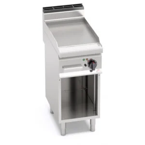 Fry top elettrico con piastra liscia su vano aperto | Berto’s E7FL4MP | L400xP714xH900 mm | 4,8 kW