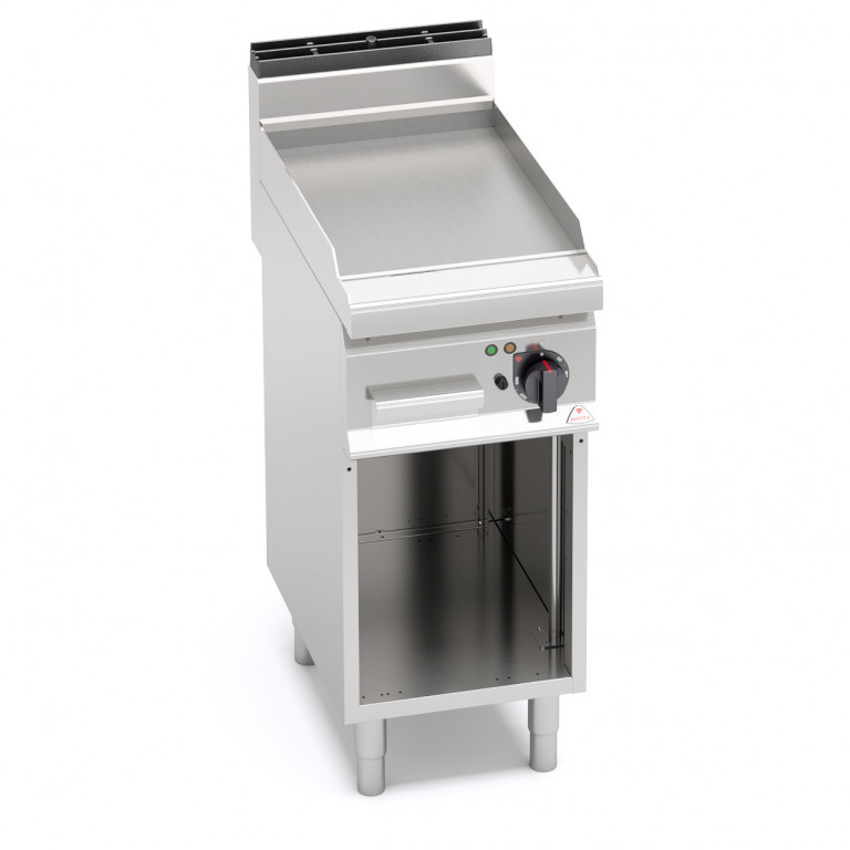 Fry top elettrico con piastra liscia su vano aperto | Berto’s E7FL4MP | L400xP714xH900 mm | 4,8 kW