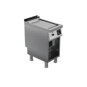 Fry top a gas piastra liscia cromata satinata su vano aperto | Offcar M7FTG40LS | L 400 × P 730 × H 900 mm | 7 kW