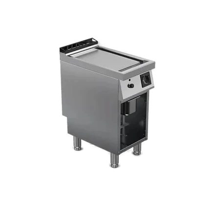 Fry top a gas piastra liscia cromata satinata su vano aperto | Offcar M7FTG40LS | L 400 × P 730 × H 900 mm | 7 kW