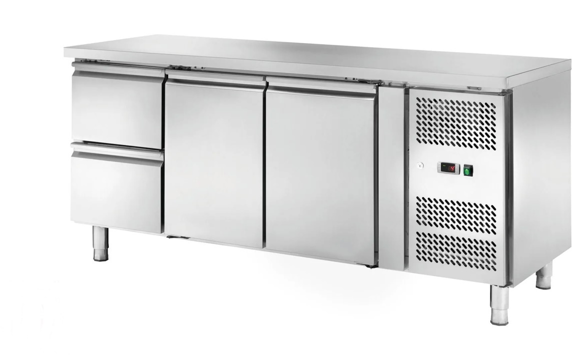 Tavolo frigo ventilato Amitek AK3104-10TN | 2 cassetti e 2 porte | -2/+8 °C | L179,5xP70xL85 cm
